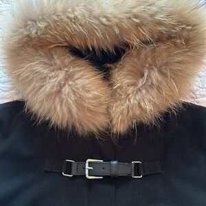 MAJE Black Fox Fur Parka Leather Trim sz 1 (small)